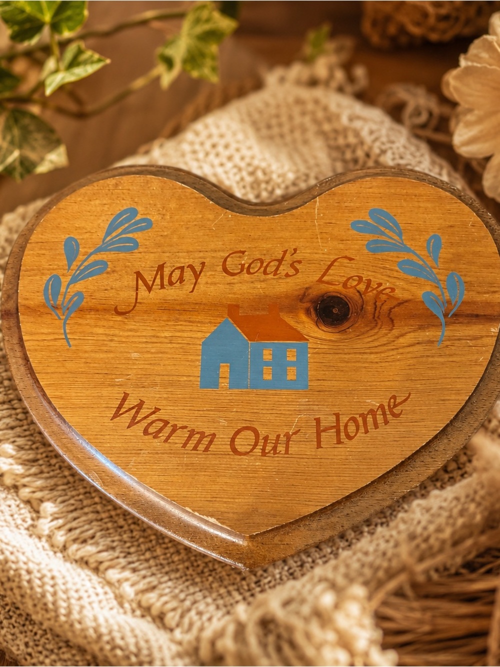 Heart shaped Wooden Wall Plaque May God’s Love Warm Our Home